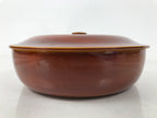 Japanese Lacquer Wood Lidded Tray Kashiki Vtg Shunkei-Nuri Round Brown LWB111