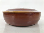 Japanese Lacquer Wood Lidded Tray Kashiki Vtg Shunkei-Nuri Round Brown LWB111