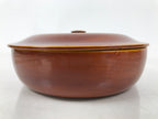 Japanese Lacquer Wood Lidded Tray Kashiki Vtg Shunkei-Nuri Round Brown LWB111