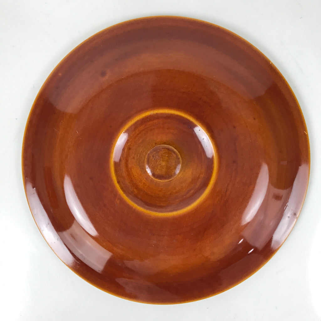 Japanese Lacquer Wood Lidded Tray Kashiki Vtg Shunkei-Nuri Round Brown LWB111