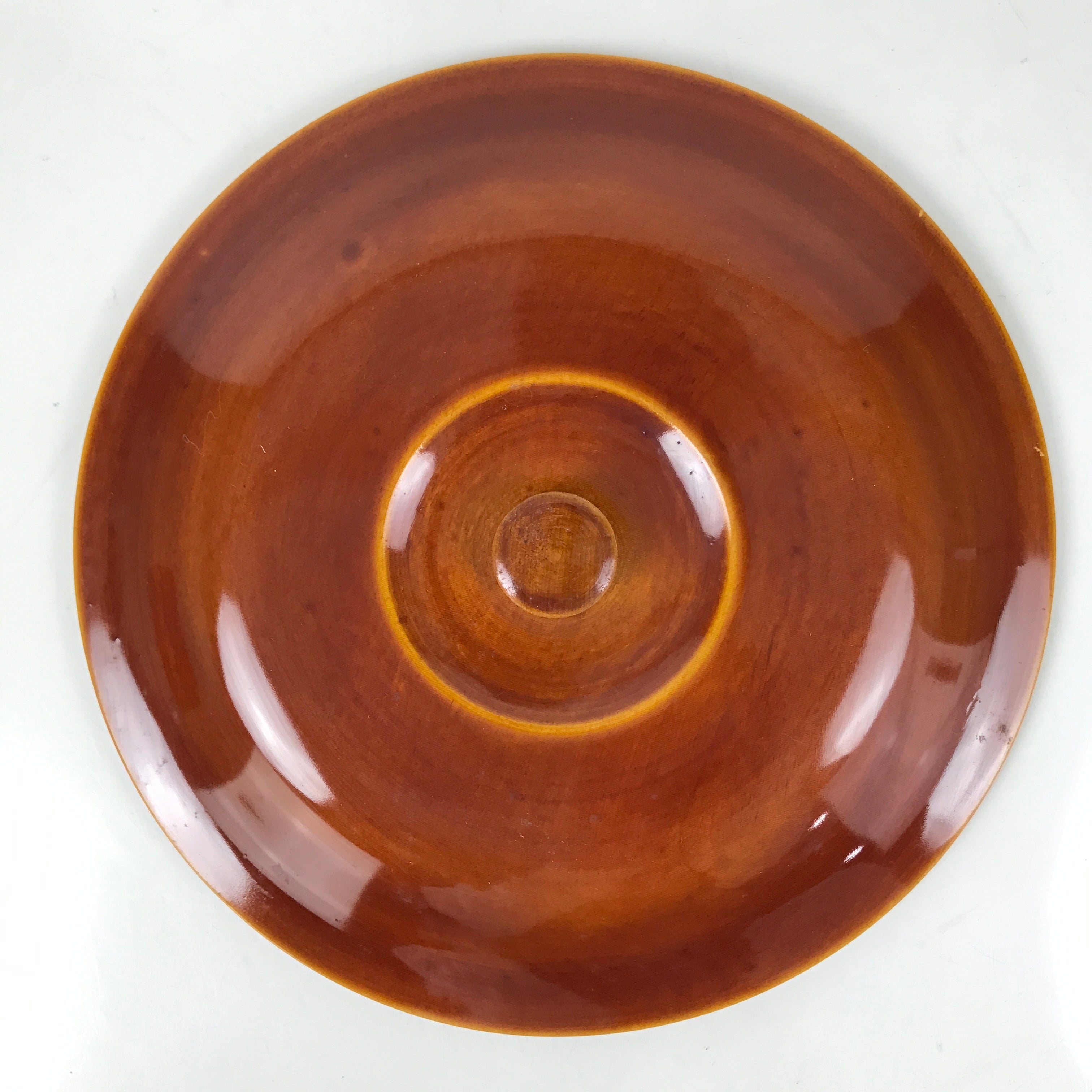 Japanese Lacquer Wood Lidded Tray Kashiki Vtg Shunkei-Nuri Round Brown LWB111