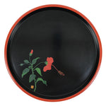 Japanese Lacquer Wood Serving Tray Vtg Miyazaki Shikki Hibiscus Round Black L547