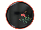 Japanese Lacquer Wood Serving Tray Vtg Ryukyu Shikki Hibiscus Round Black L548