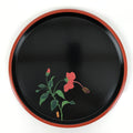 Japanese Lacquer Wood Serving Tray Vtg Ryukyu Shikki Hibiscus Round Black L548