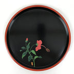 Japanese Lacquer Wood Serving Tray Vtg Ryukyu Shikki Hibiscus Round Black L548
