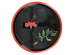 Japanese Lacquer Wood Serving Tray Vtg Ryukyu Shikki Hibiscus Round Black L549
