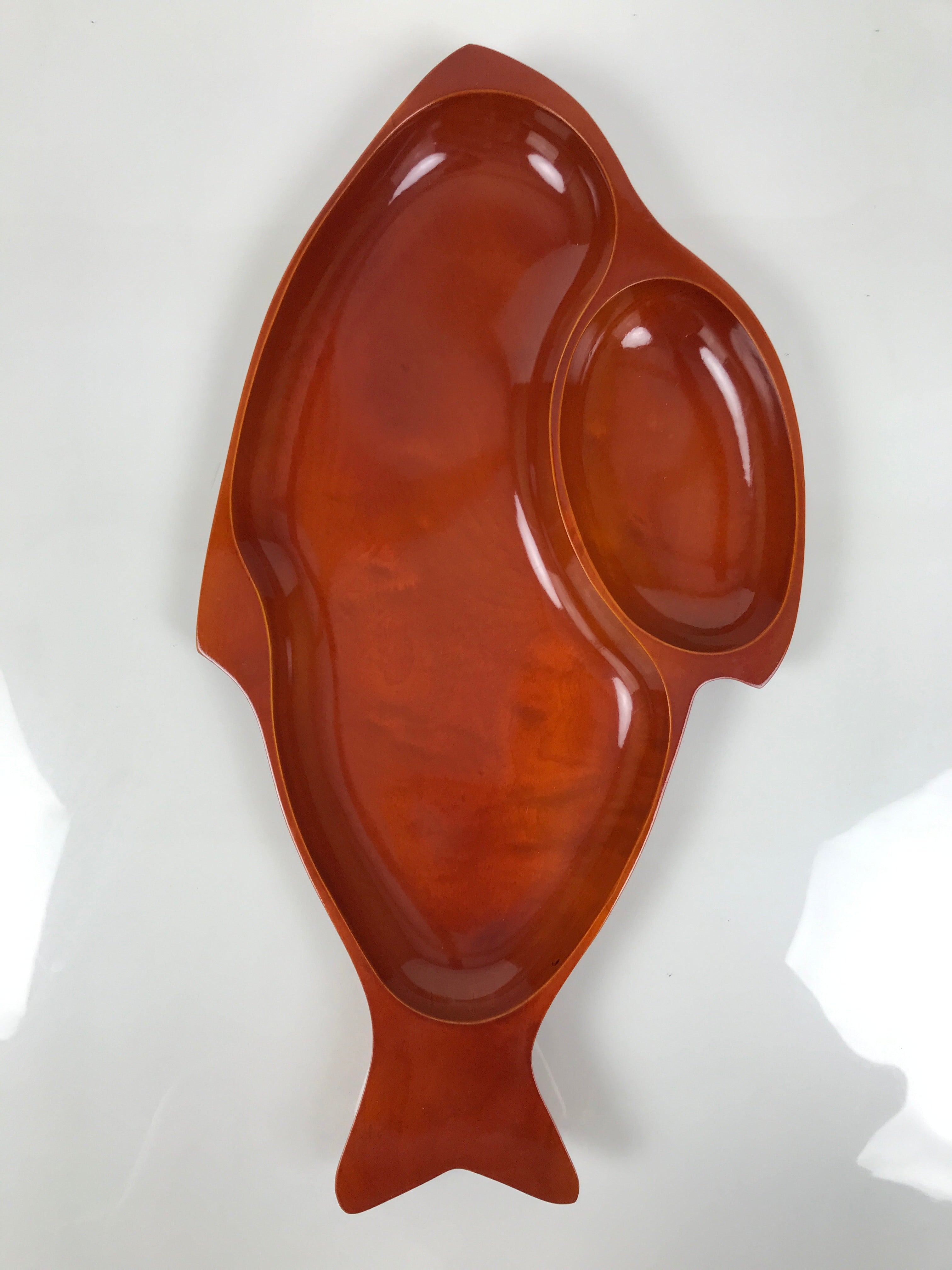 Japanese Lacquer Wood Shunkei Serving Plate Set Vtg Fish-Shape Tray Forks LWB179