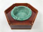Japanese Lacquer Wood Stand Porcelain Ashtray Shunkei-Nuri Green Hexagon LWB105