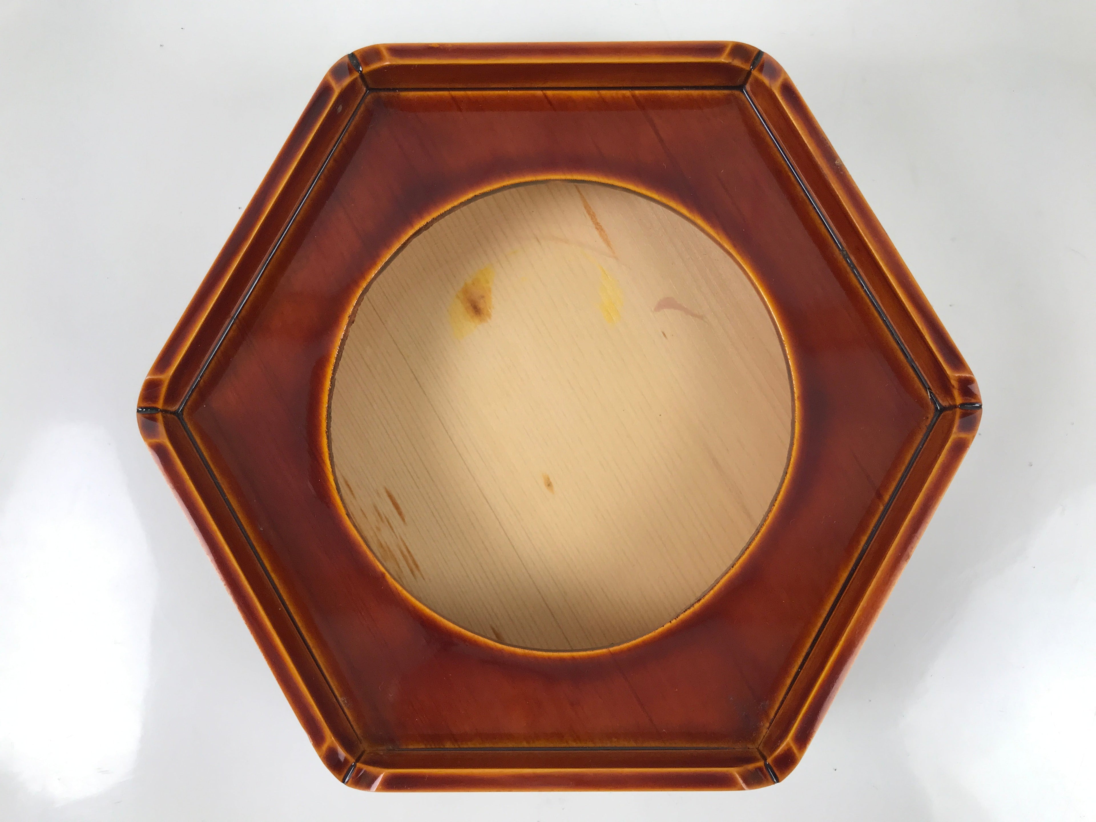 Japanese Lacquer Wood Stand Porcelain Ashtray Shunkei-Nuri Green Hexagon LWB105