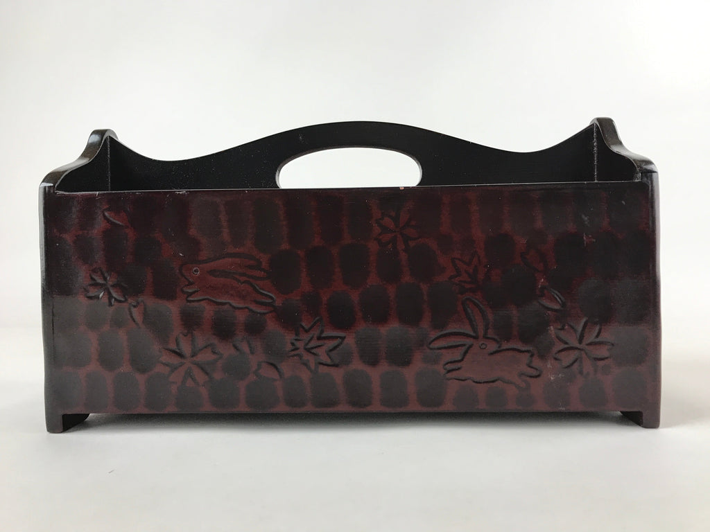 Japanese Lacquer Wood Table Organizer Box Vtg Handle Kamakurabori Rabbit JK625
