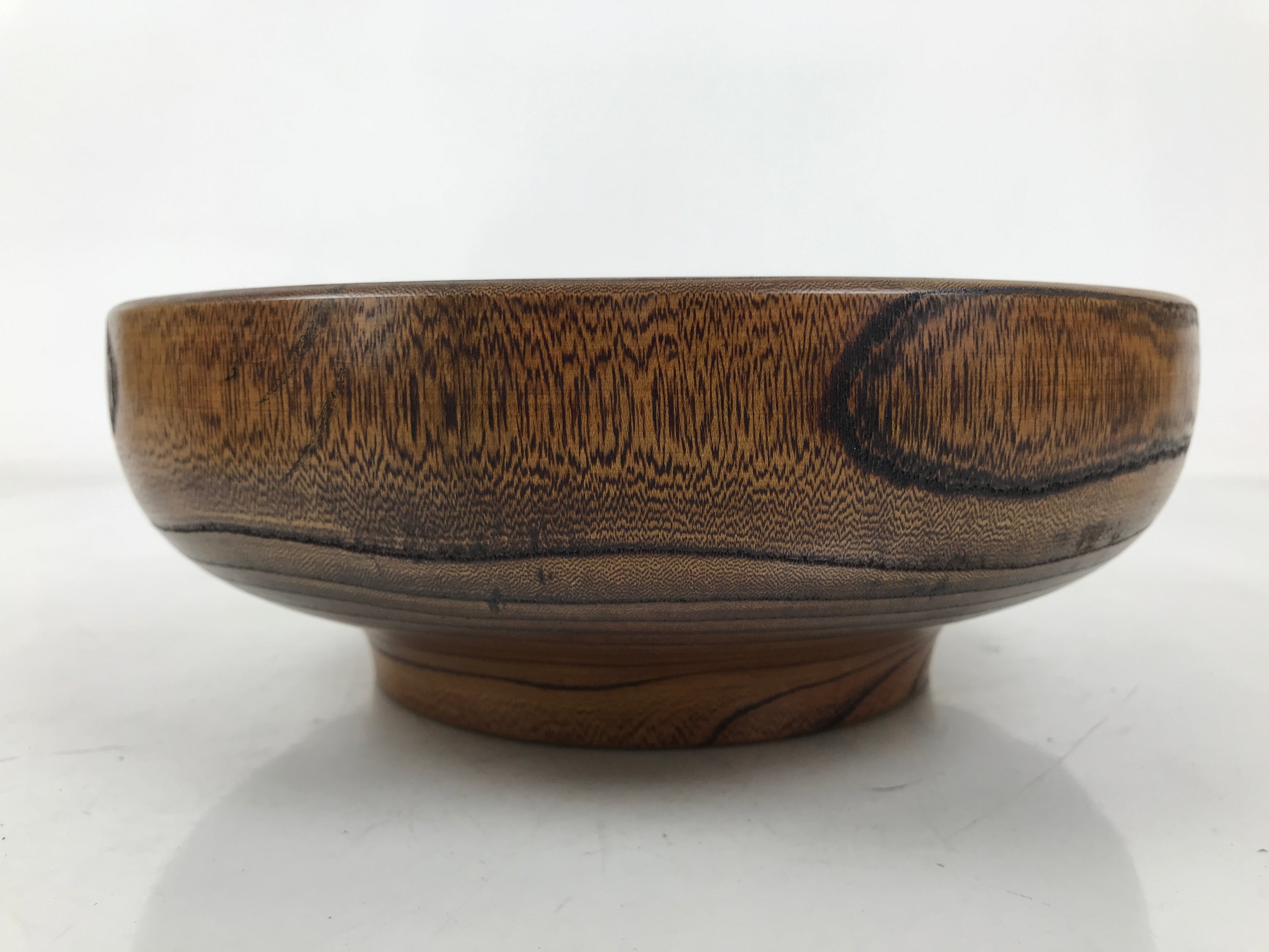 Japanese Lacquer Wooden Kashiki Snack Bowl Vtg Kashibachi Brown Ring Grain L523