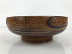Japanese Lacquer Wooden Kashiki Snack Bowl Vtg Kashibachi Brown Ring Grain L523