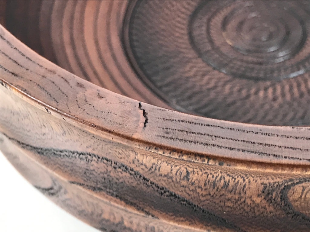 Japanese Lacquer Wooden Kashiki Snack Bowl Vtg Kashibachi Brown Ring Grain L529