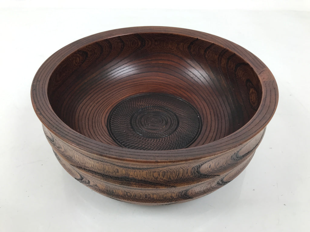 Japanese Lacquer Wooden Kashiki Snack Bowl Vtg Kashibachi Brown Ring Grain L529