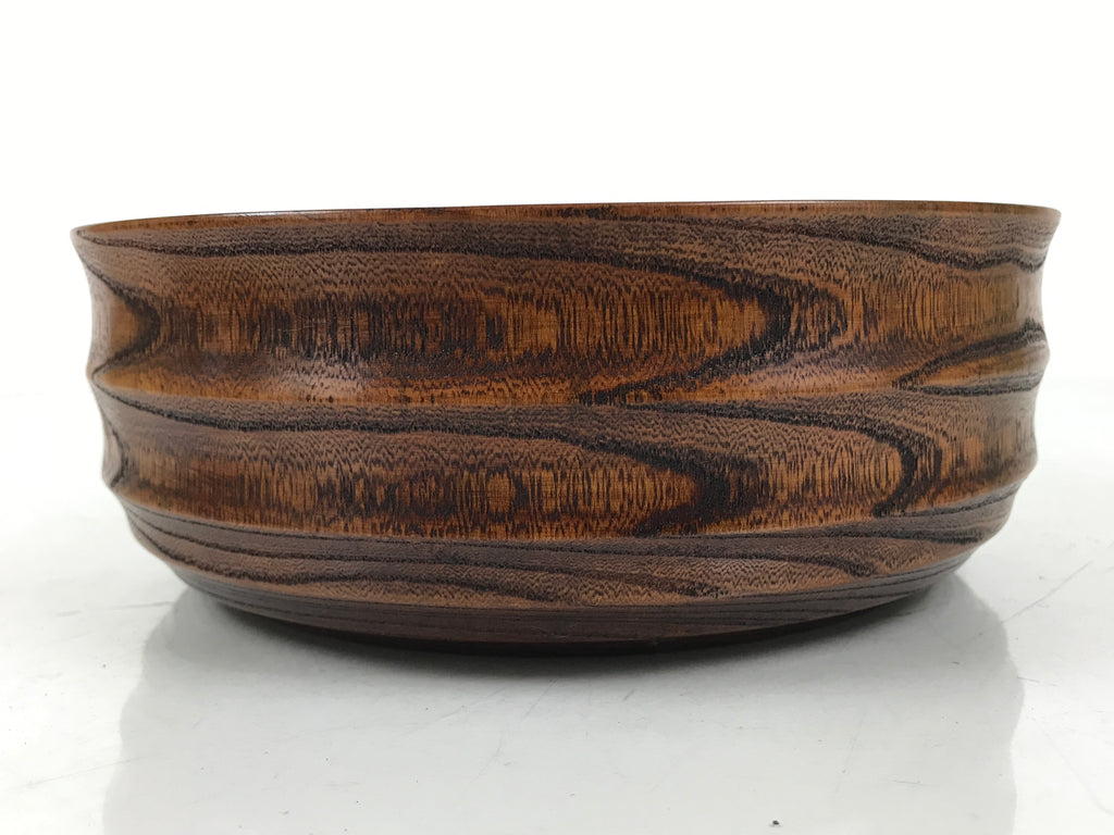 Japanese Lacquer Wooden Kashiki Snack Bowl Vtg Kashibachi Brown Ring Grain L529