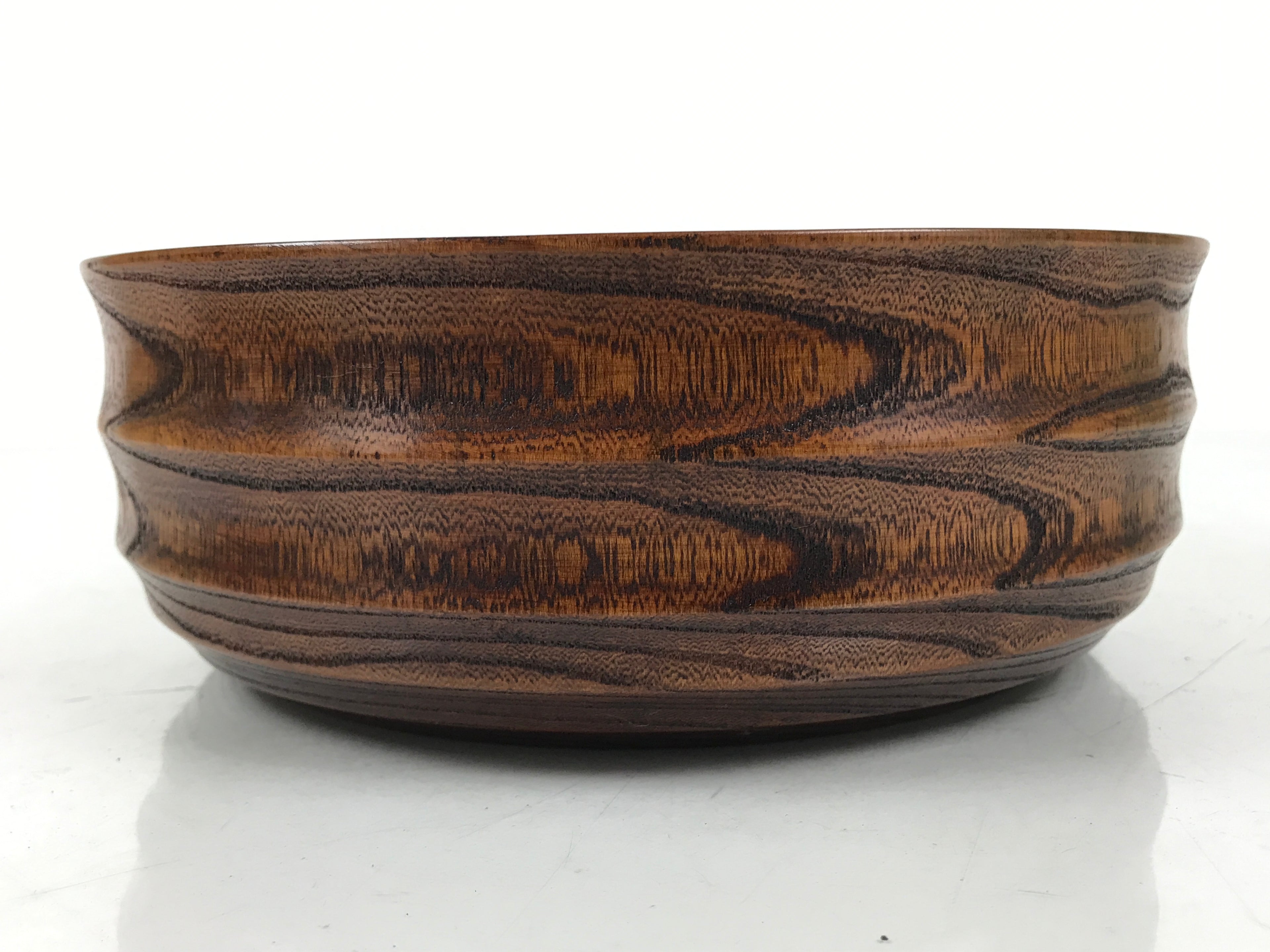 Japanese Lacquer Wooden Kashiki Snack Bowl Vtg Kashibachi Brown Ring Grain L529