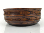 Japanese Lacquer Wooden Kashiki Snack Bowl Vtg Kashibachi Brown Ring Grain L529