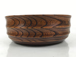 Japanese Lacquer Wooden Kashiki Snack Bowl Vtg Kashibachi Brown Ring Grain L529