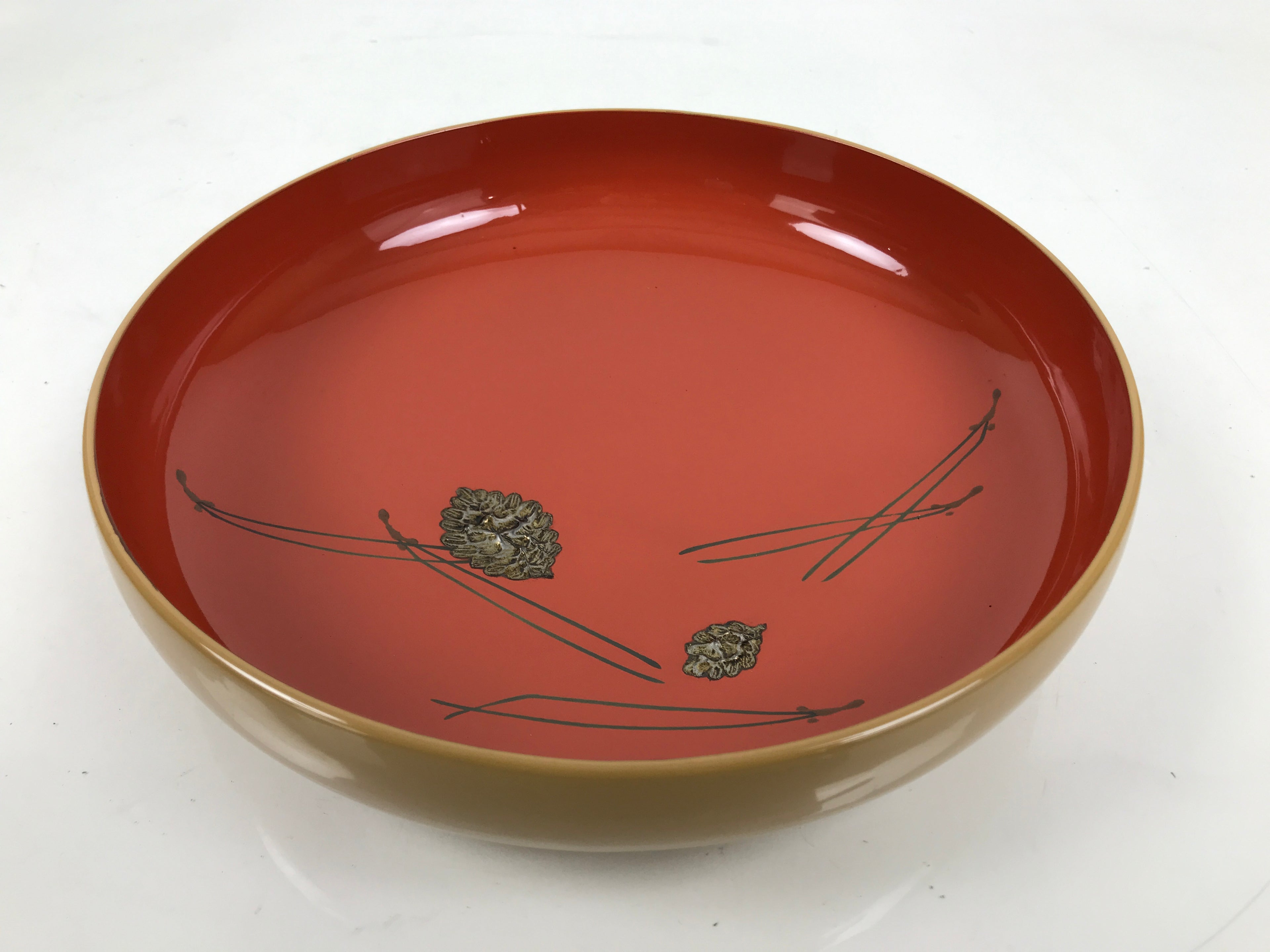 Japanese Lacquer Wooden Kashiki Snack Bowl Vtg Kashibachi Pine Needle Cone L531
