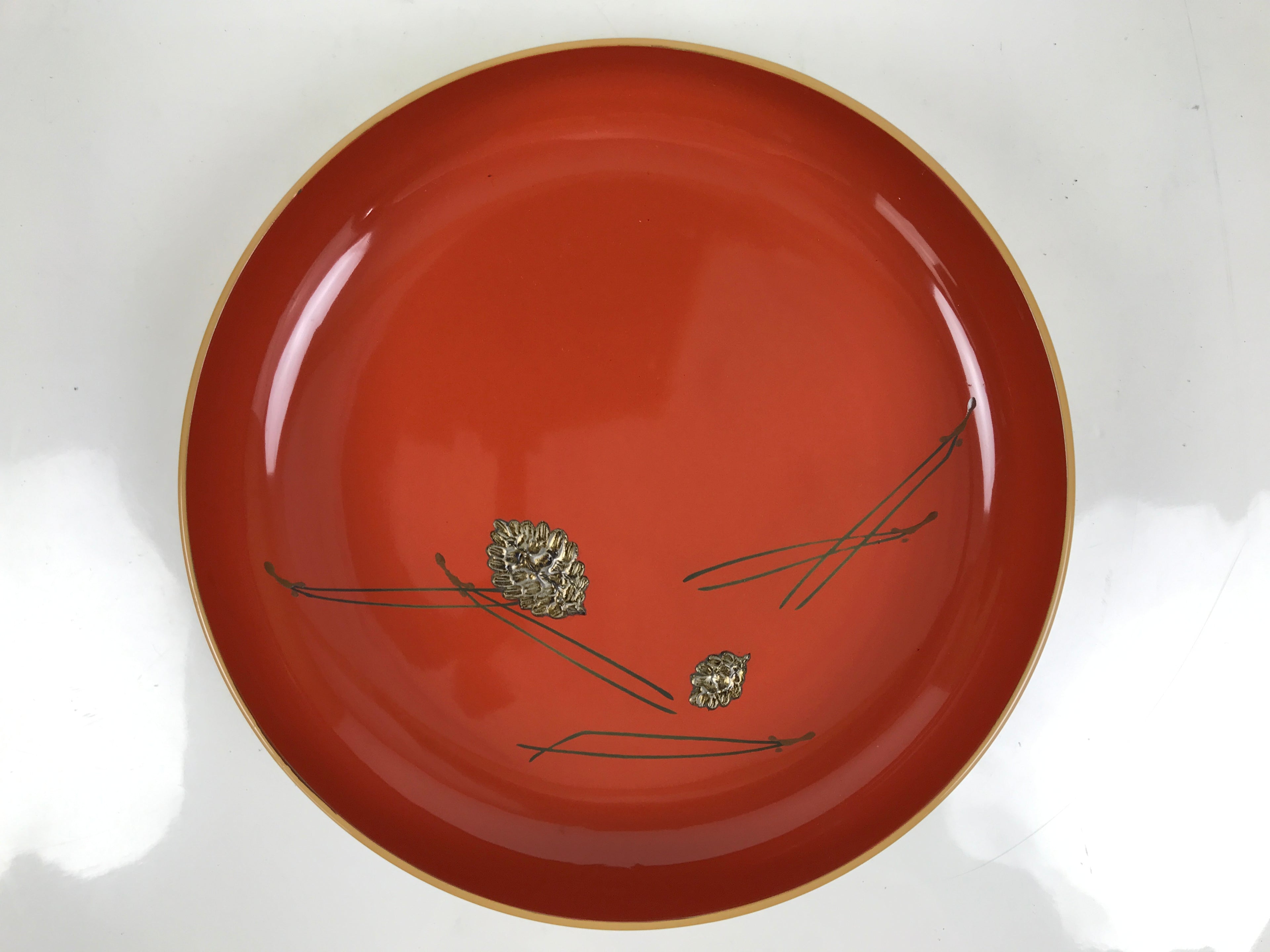 Japanese Lacquer Wooden Kashiki Snack Bowl Vtg Kashibachi Pine Needle Cone L531