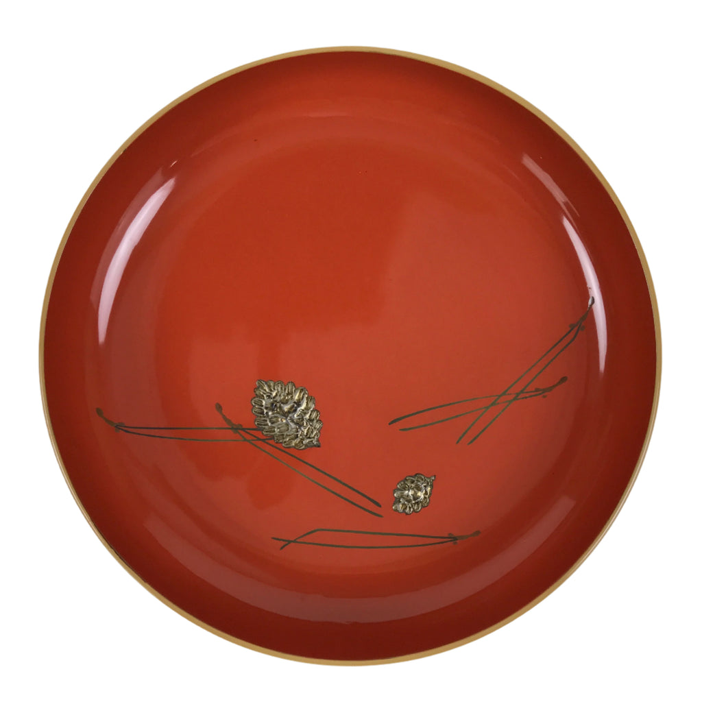 Japanese Lacquer Wooden Kashiki Snack Bowl Vtg Kashibachi Pine Needle Cone L531