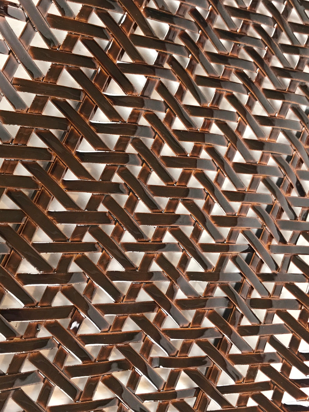 Japanese Lacquered Bamboo Basket Morikago Vtg Handwoven Oval Dark Brown L125