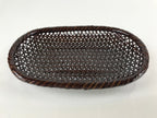 Japanese Lacquered Bamboo Basket Morikago Vtg Handwoven Oval Dark Brown L125