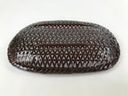 Japanese Lacquered Bamboo Basket Morikago Vtg Handwoven Oval Dark Brown L125