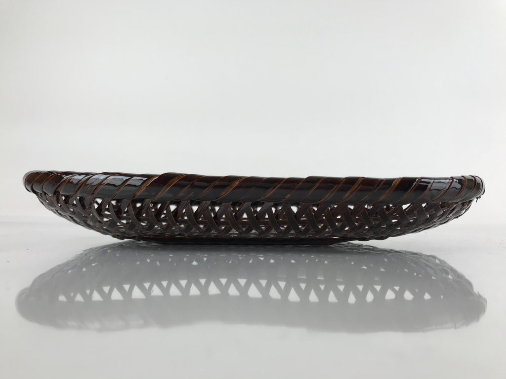 Japanese Lacquered Bamboo Basket Morikago Vtg Handwoven Oval Dark Brown L125