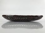 Japanese Lacquered Bamboo Basket Morikago Vtg Handwoven Oval Dark Brown L125
