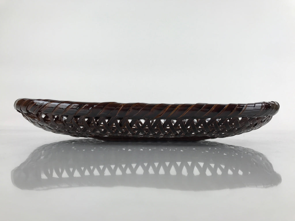 Japanese Lacquered Bamboo Basket Morikago Vtg Handwoven Oval Dark Brown L125