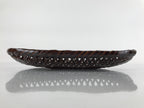 Japanese Lacquered Bamboo Basket Morikago Vtg Handwoven Oval Dark Brown L125