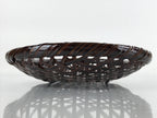 Japanese Lacquered Bamboo Basket Morikago Vtg Handwoven Oval Dark Brown L125