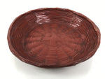 Japanese Lacquered Bamboo Basket Morikago Vtg Handwoven RoundReddish Brown L530