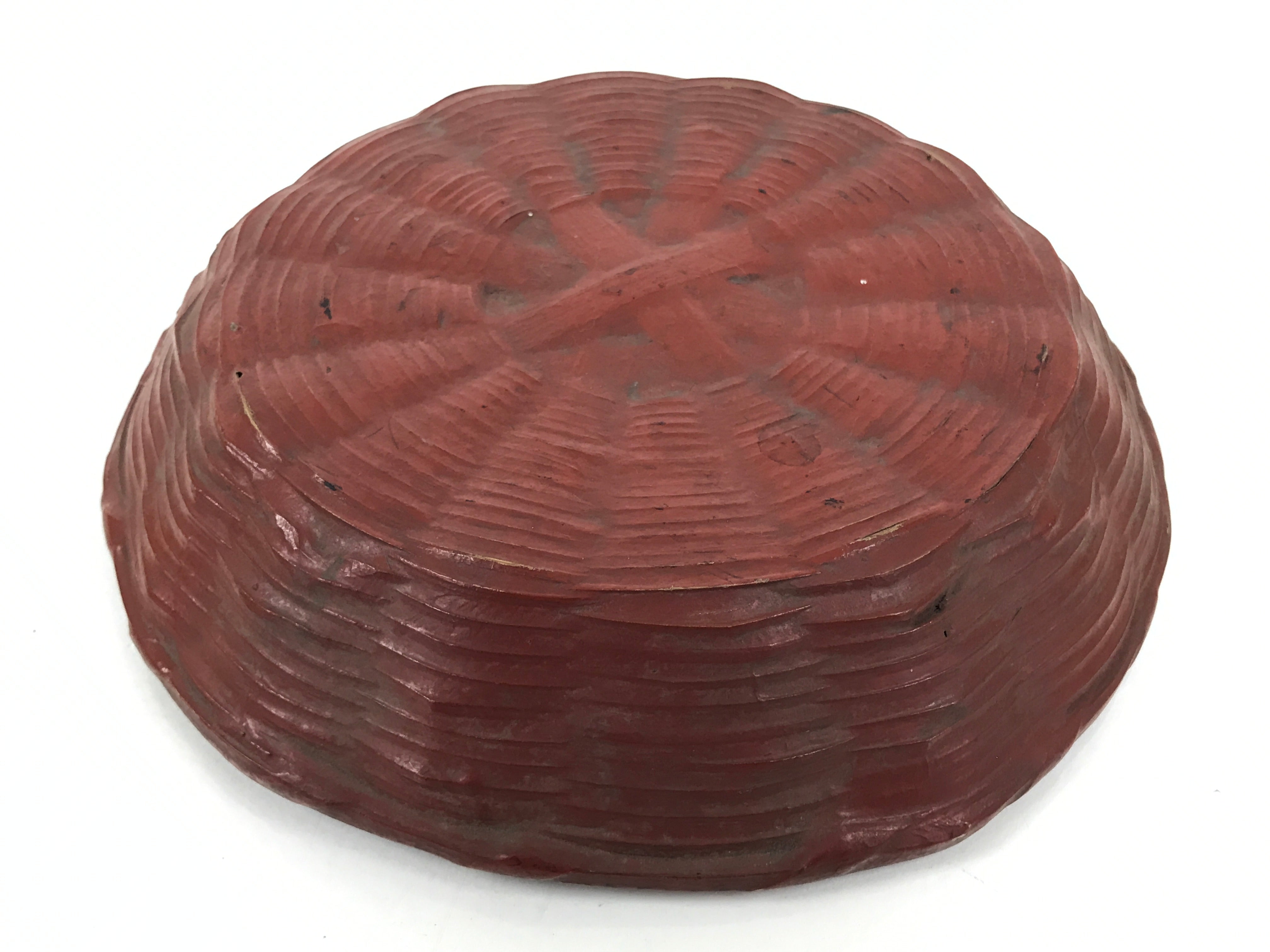 Japanese Lacquered Bamboo Basket Morikago Vtg Handwoven RoundReddish Brown L530