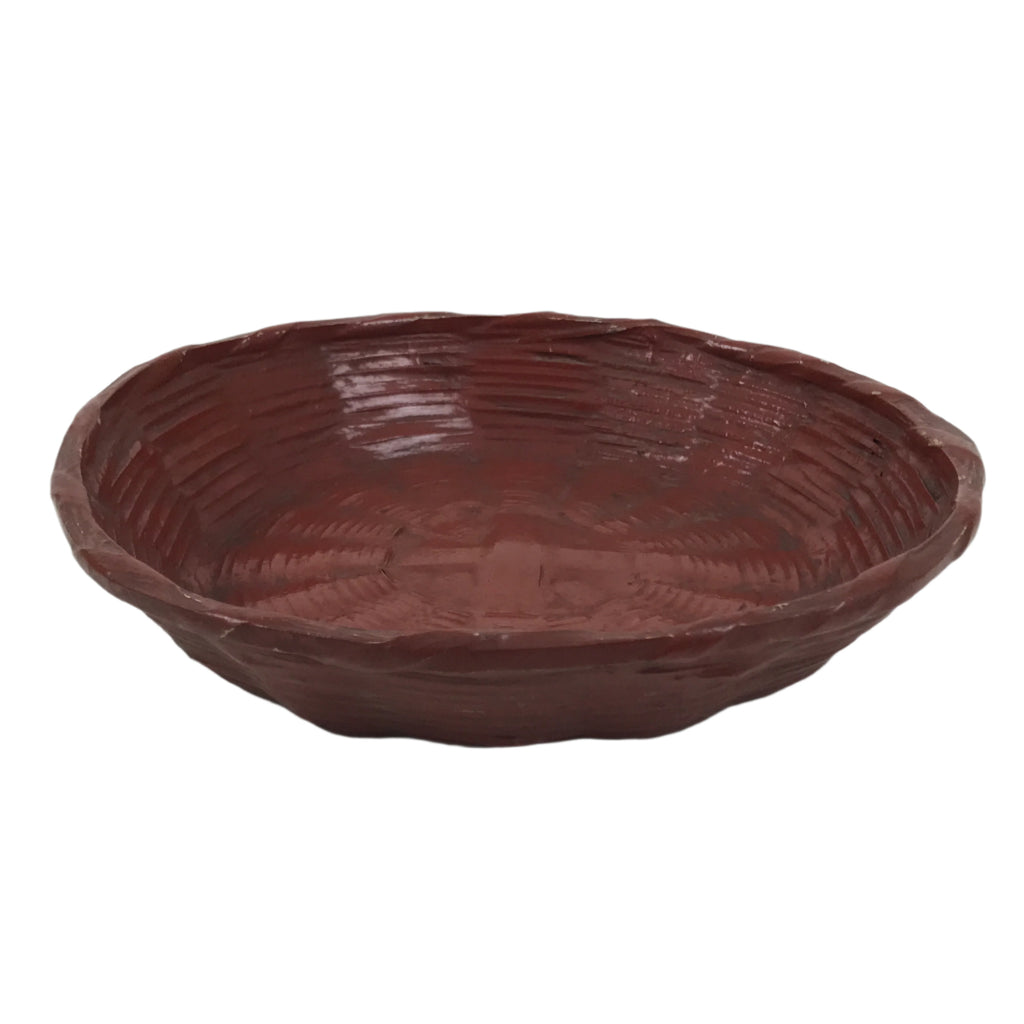 Japanese Lacquered Bamboo Basket Morikago Vtg Handwoven RoundReddish Brown L530