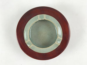 Japanese Lacquered Ceramic Ashtray Shunkei-Nuri Hida Brown Green Vtg LWB56