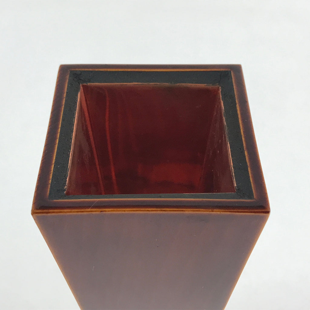 Japanese Lacquered Flower Vase Shunkei-Nuri Hida Metal Brown Vtg LWB57