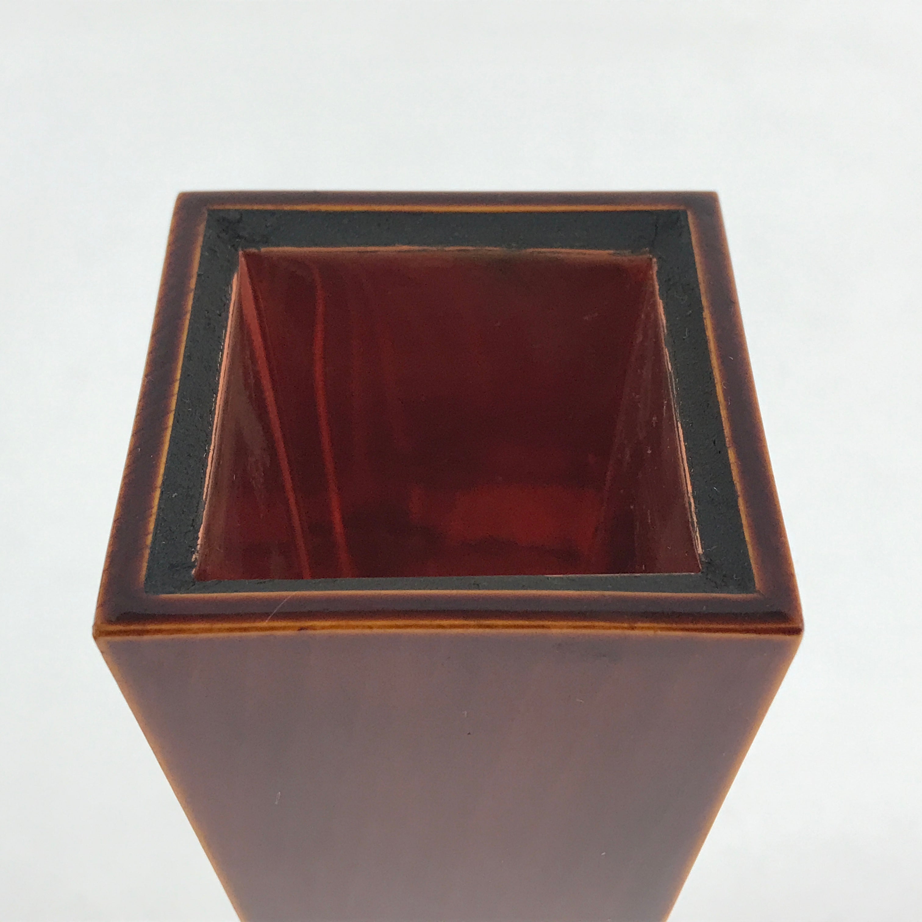 Japanese Lacquered Flower Vase Shunkei-Nuri Hida Metal Brown Vtg LWB57