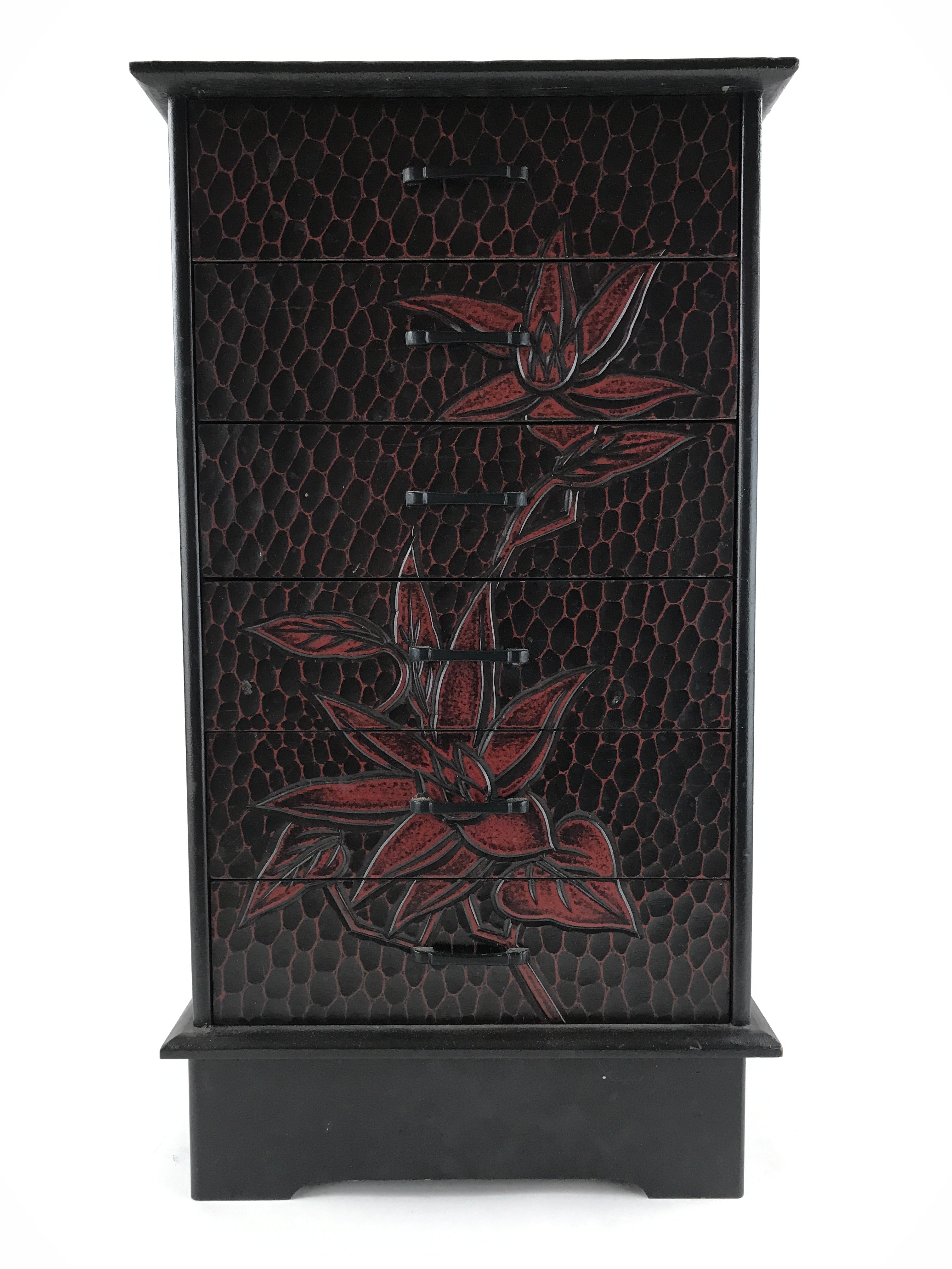 Japanese Lacquered Kamakurabori Wooden Sewing Box Vtg Haribako Tansu T345