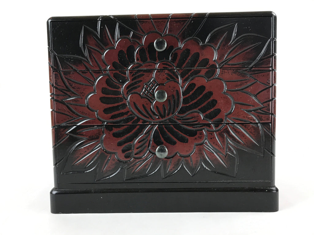 Japanese Lacquered Kamakurabori Wooden Sewing Box Vtg Haribako Tansu T353