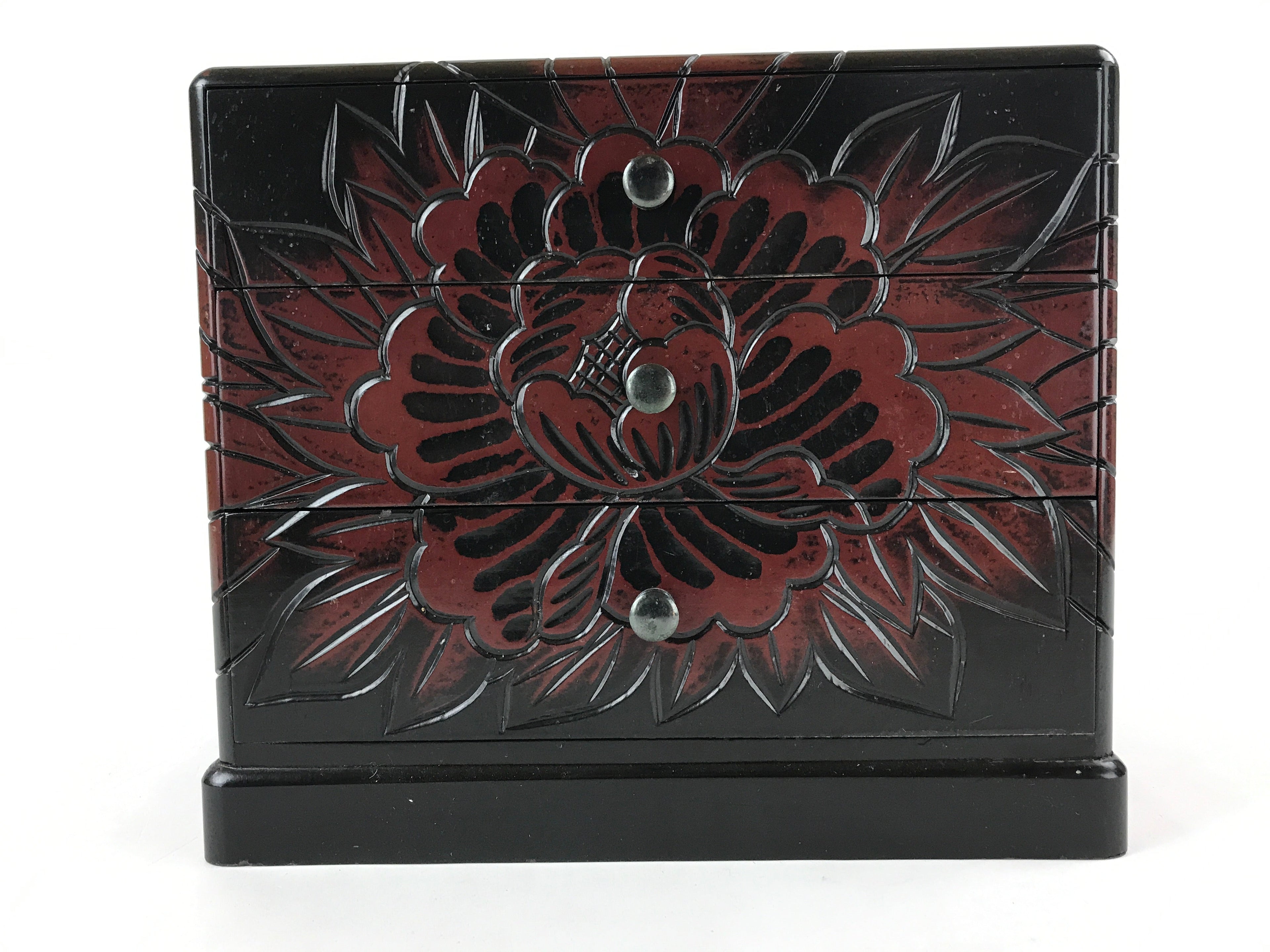 Japanese Lacquered Kamakurabori Wooden Sewing Box Vtg Haribako Tansu T353
