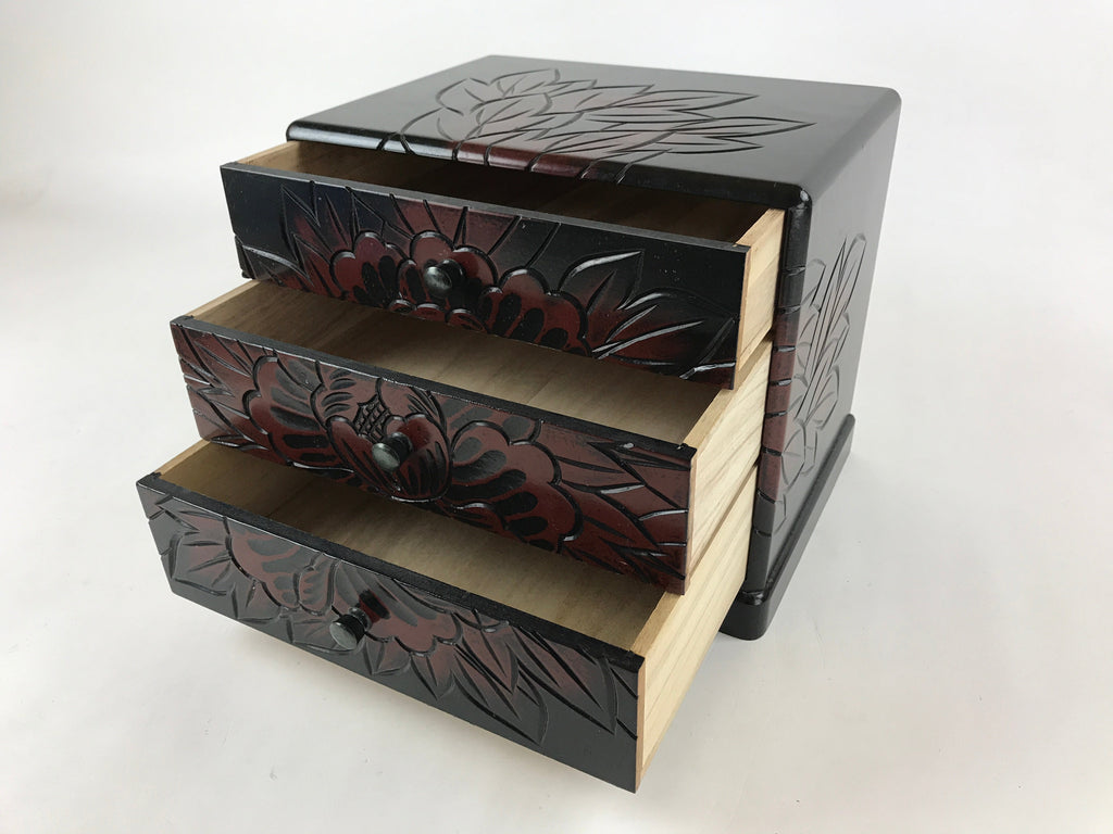 Japanese Lacquered Kamakurabori Wooden Sewing Box Vtg Haribako Tansu T353