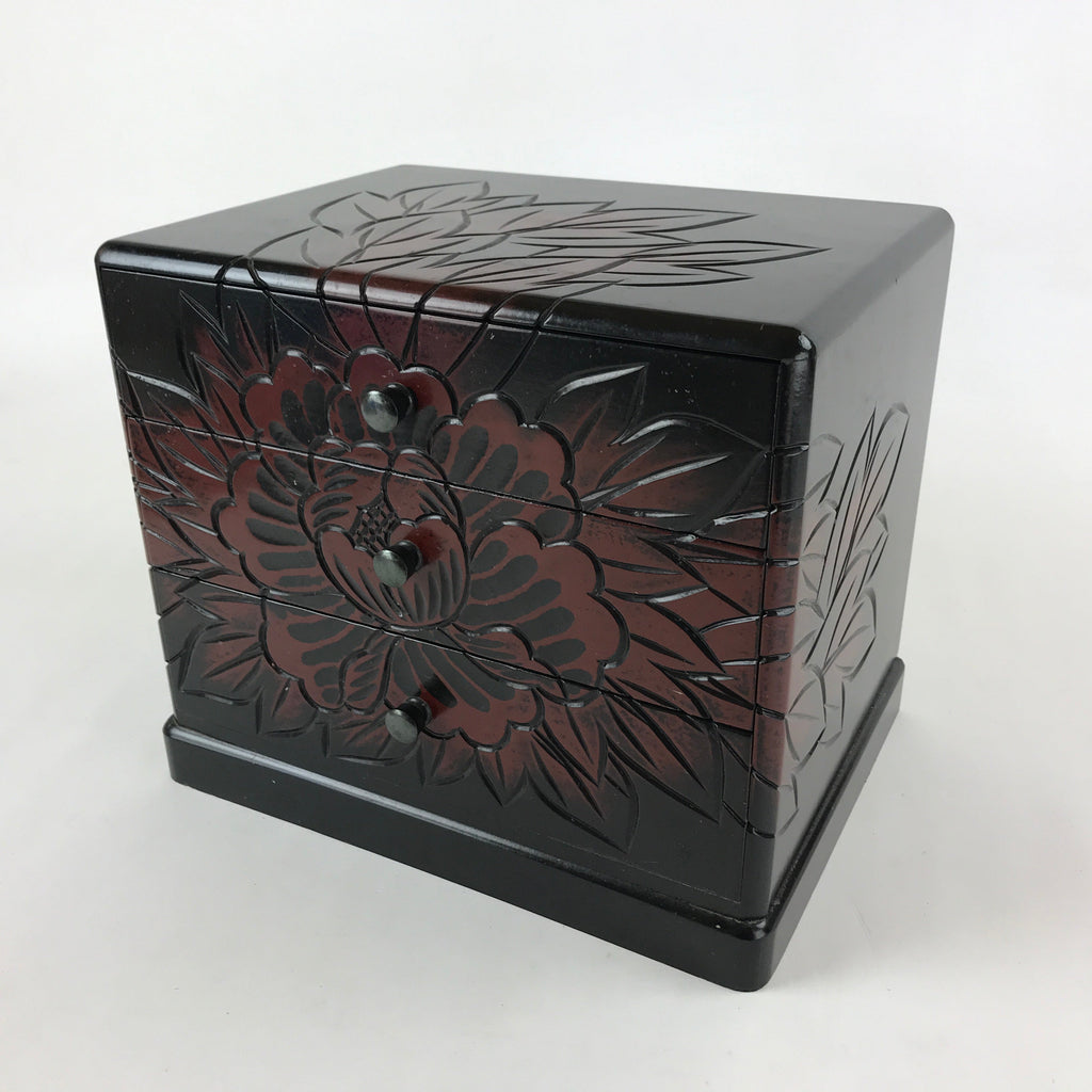 Japanese Lacquered Kamakurabori Wooden Sewing Box Vtg Haribako Tansu T353