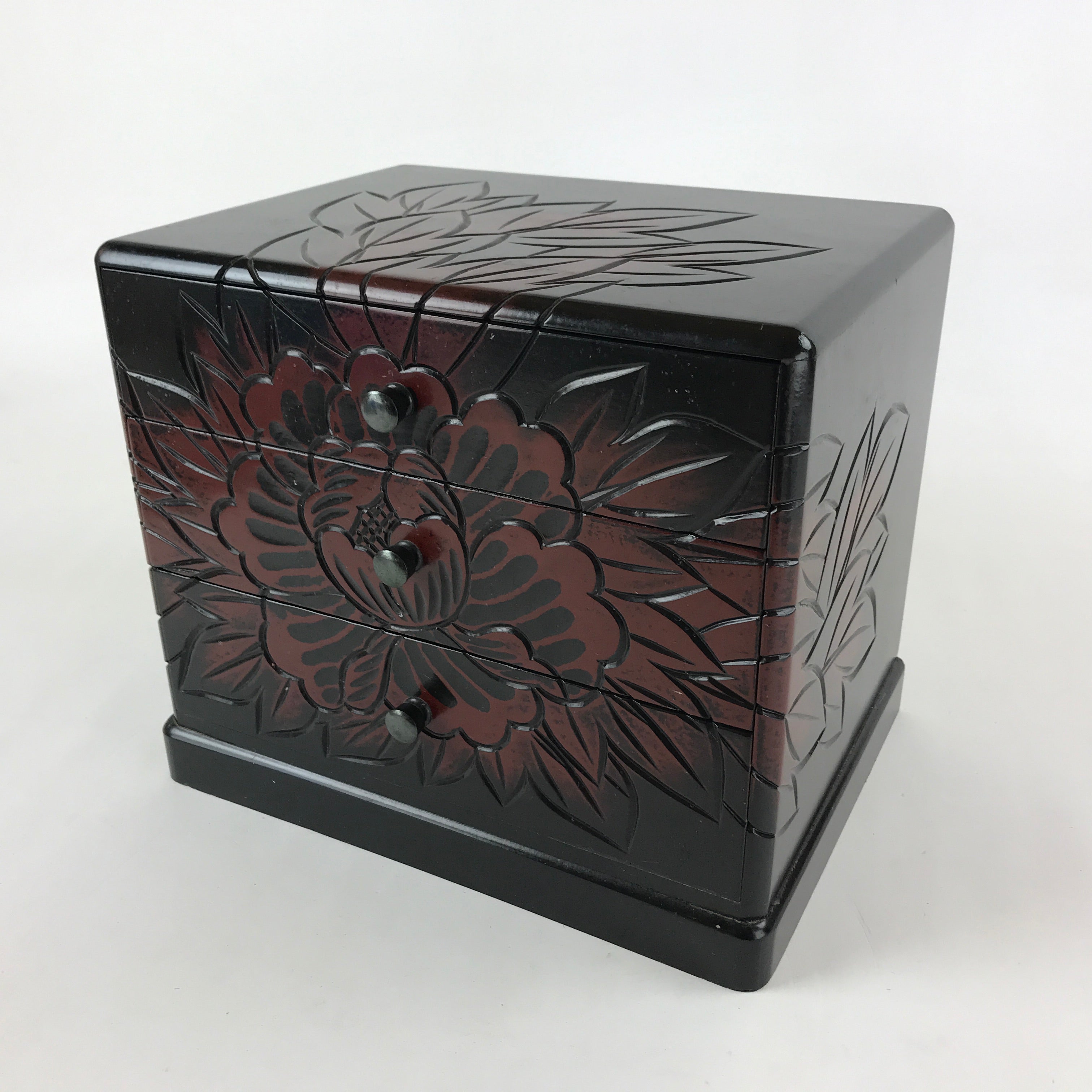 Japanese Lacquered Kamakurabori Wooden Sewing Box Vtg Haribako Tansu T353