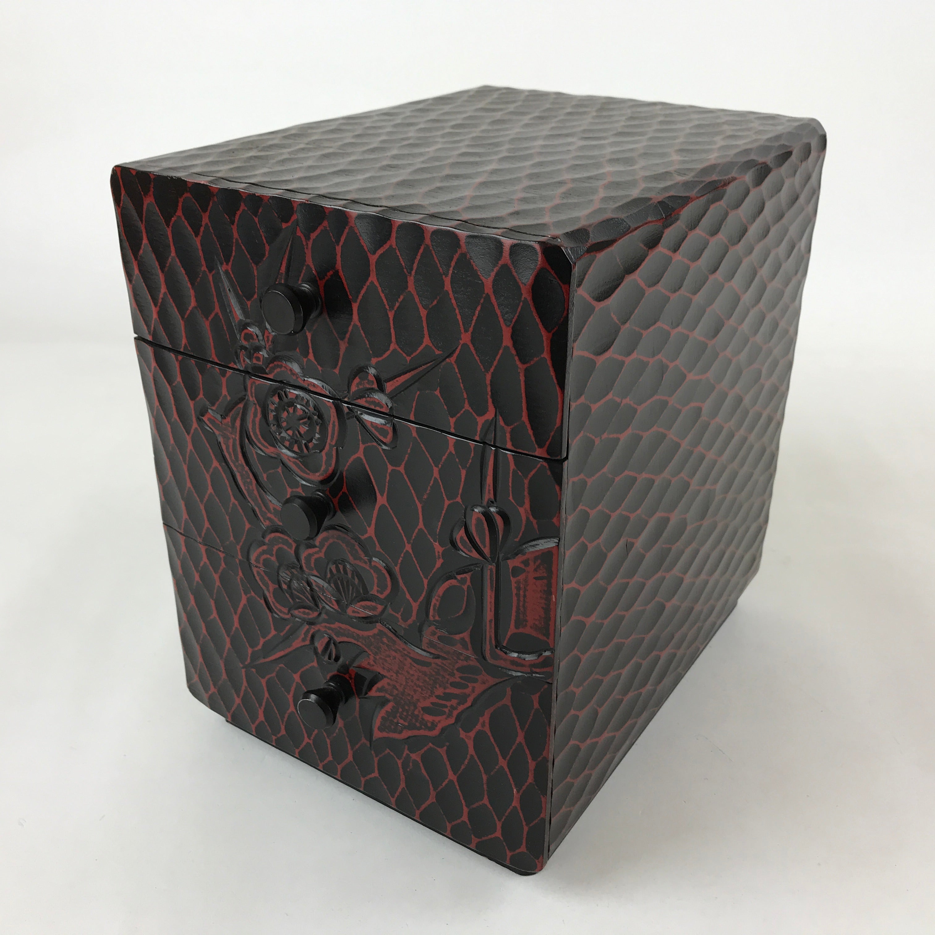Japanese Lacquered Kamakurabori Wooden Sewing Box Vtg Haribako Tansu T358