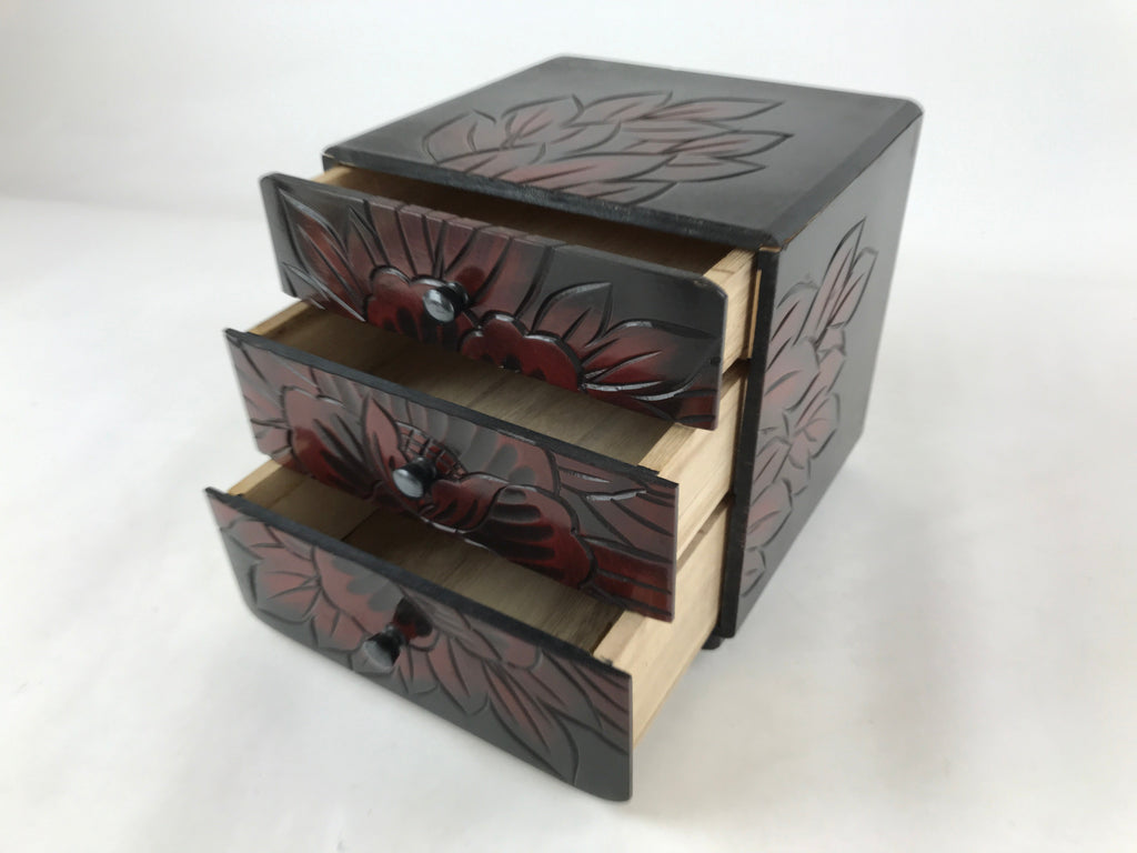 Japanese Lacquered Kamakurabori Wooden Sewing Box Vtg Haribako Tansu T364