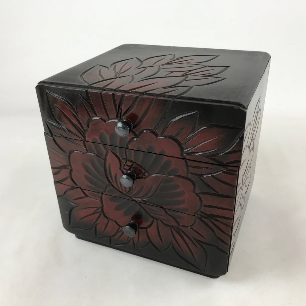 Japanese Lacquered Kamakurabori Wooden Sewing Box Vtg Haribako Tansu T364