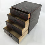 Japanese Lacquered Kamakurabori Wooden Tansu Chest Vtg Haribako Red Black T395