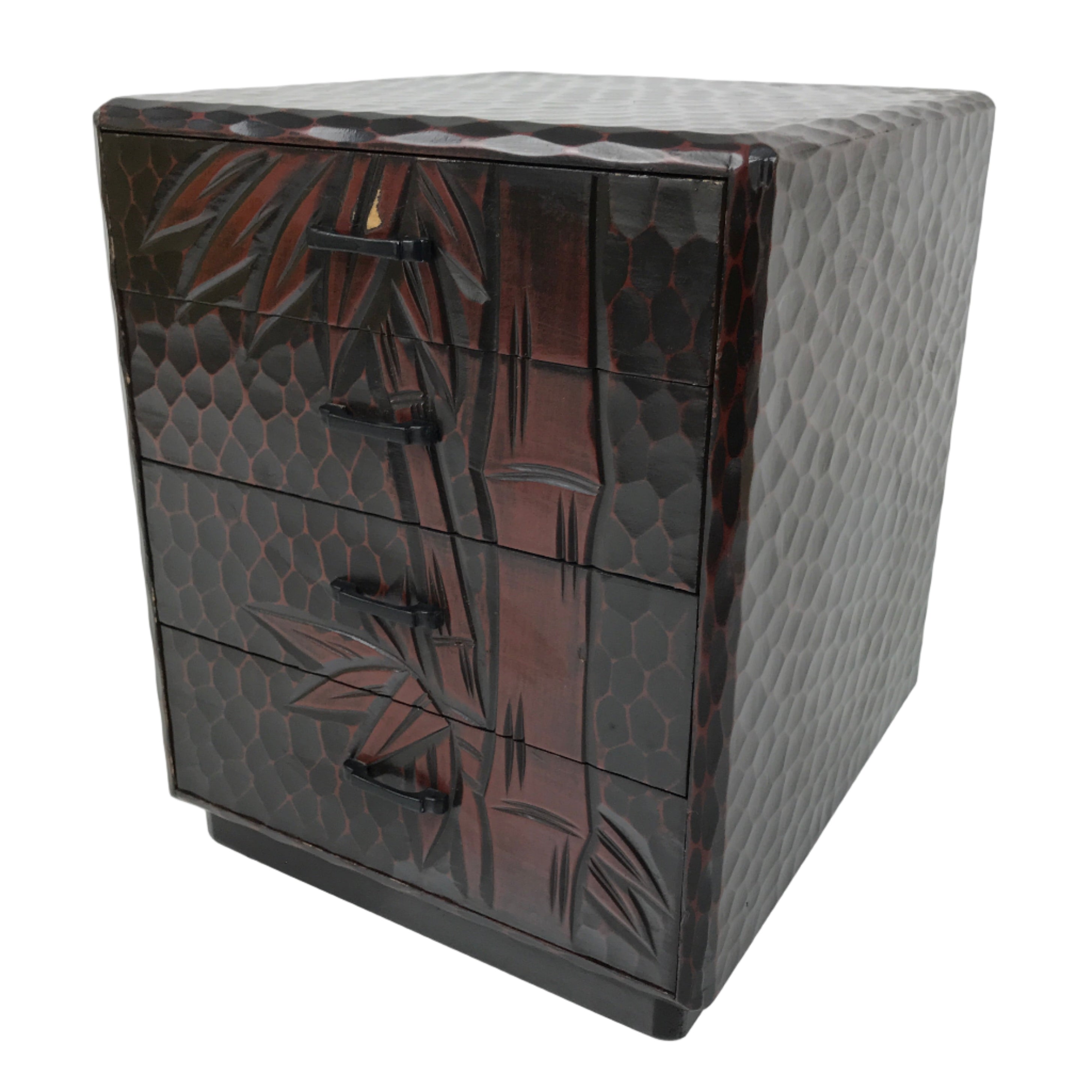 Japanese Lacquered Kamakurabori Wooden Tansu Chest Vtg Haribako Red Black T412